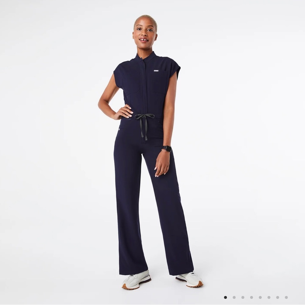 Navy Jumpsuit with Black Tie Detail